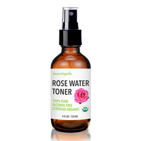 Amara Organics Rose Water Toner Facial Spray - USDA Certified Oraganic - 100% Pure & Alcohol Free - 4 fl oz