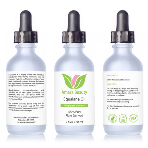 Squalane Oil Moisturizer - 100% Pure & Plant Derived for Face, Body, Skin and Hair - 2 fl. oz.