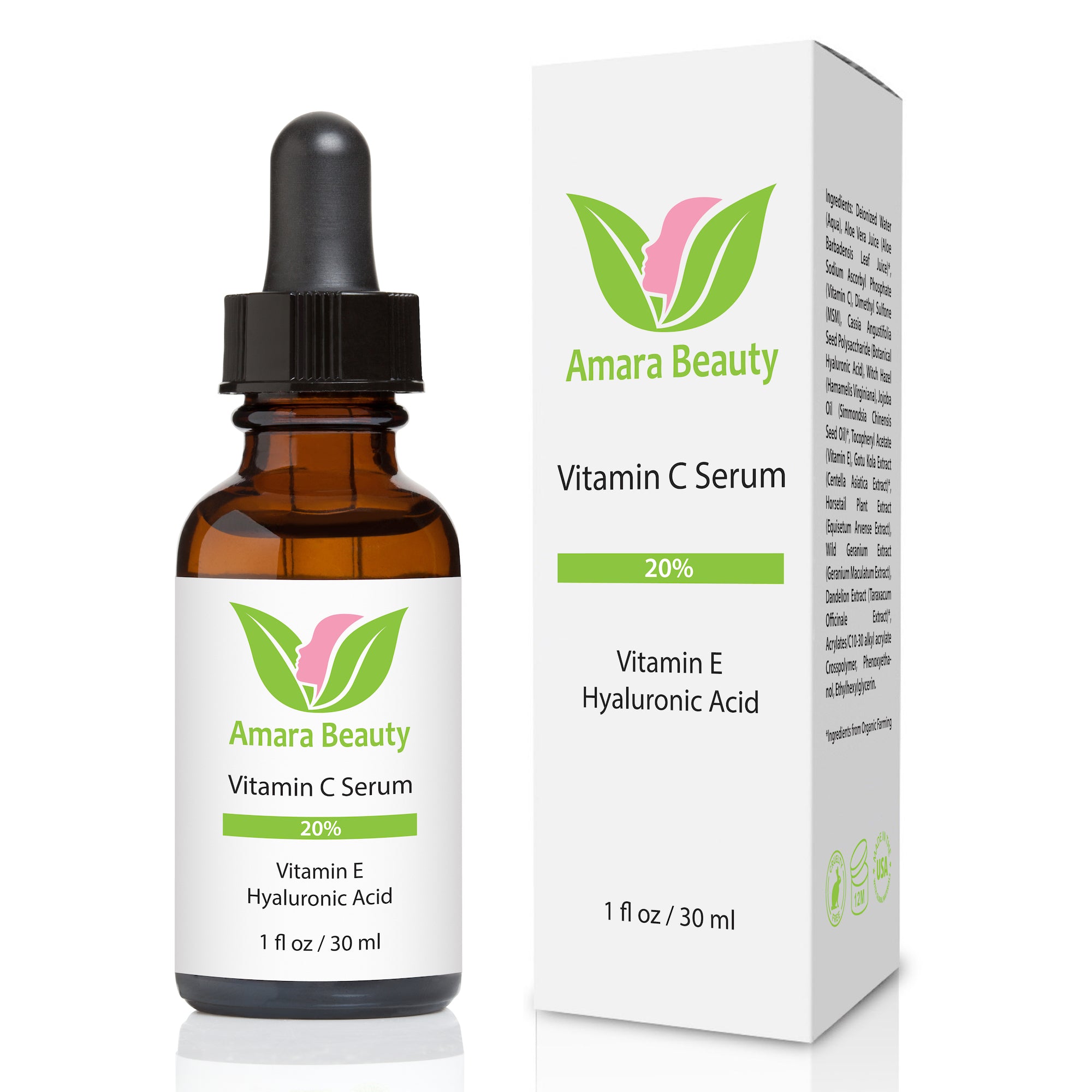 Vitamin C Serum for Face With Hyaluronic Acid & Vitamin E – 1 oz - Amara Beauty